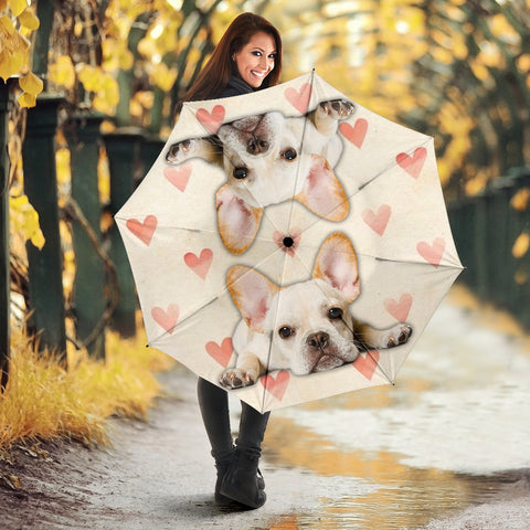 French Bulldog With Heart Print Umbrellas