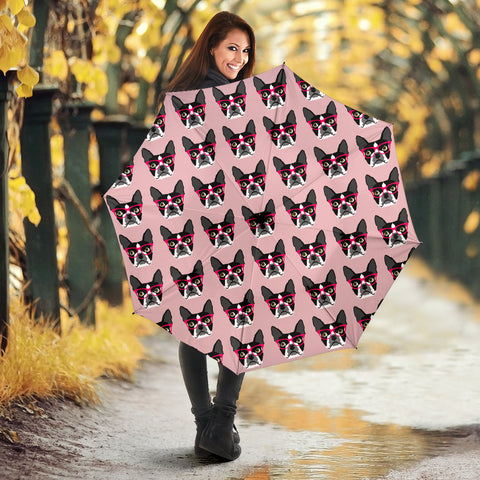 Boston Terrier Dog Pink Pattern Print Umbrellas