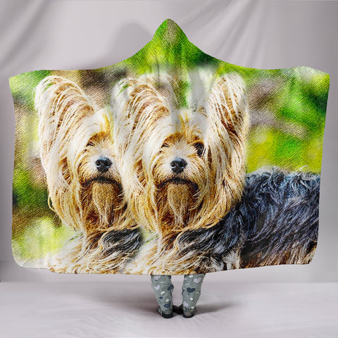 Yorkshire Terrier Pencil Color Art Print Hooded Blanket