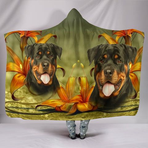 Cute Rottweiler Dog Print Hooded Blanket