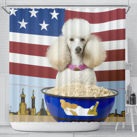 [AI Generated] Poodle with a bowl from New York Print Shower Curtains