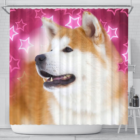 Akita On Pink Print Shower Curtains