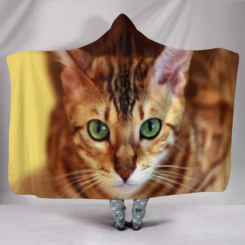 Lovely Bengal Cat Print Hooded Blanket