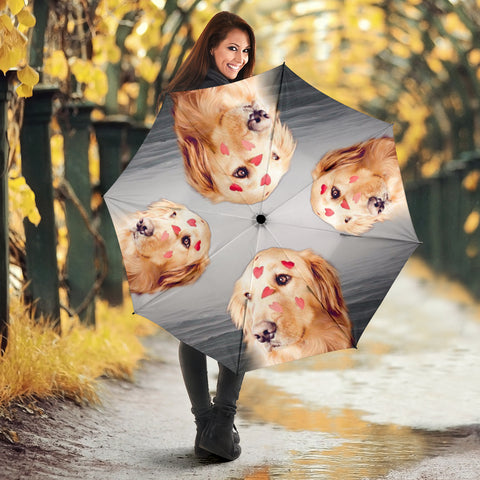Cute Golden Retriever On Pink Print Umbrellas