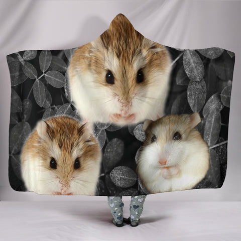 Roborovski Hamster On Black Print Hooded Blanket