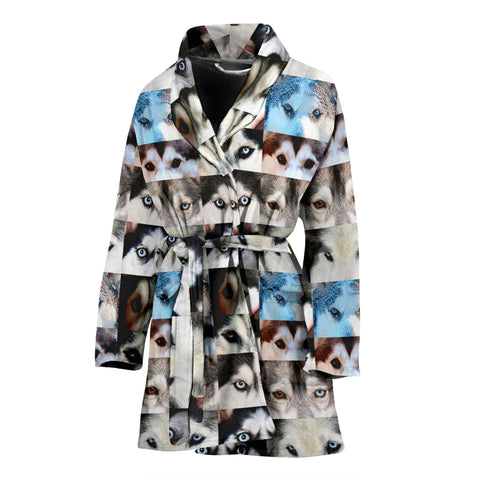 Siberian Husky Dog Eyes Pattern Print Women's Limited Edition Bath Robe
