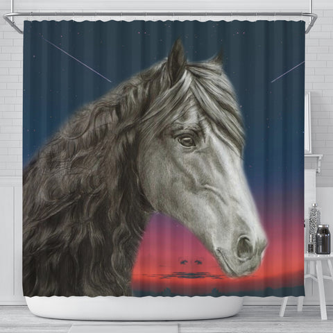 Amazing Friesian horse Print Shower Curtain