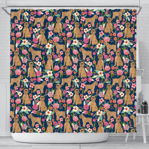 Brussels Griffon Dog Floral Print Shower Curtains