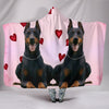 Doberman Pinscher Red Heart Print Hooded Blanket