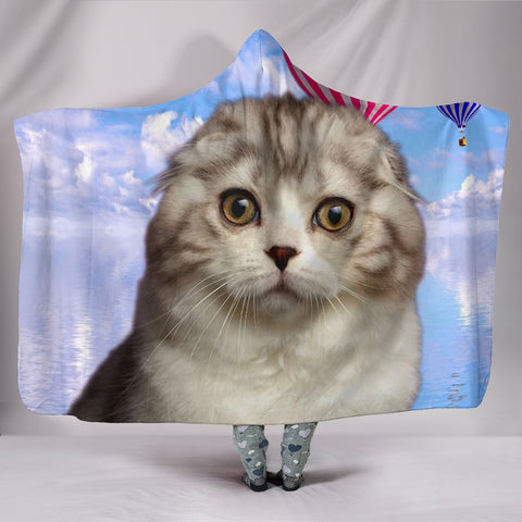 Cute Scottish Fold Cat Print Hooded Blanket