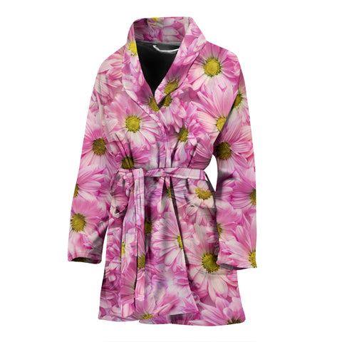 Pink Daisy Flower Print Women's Bath Robe