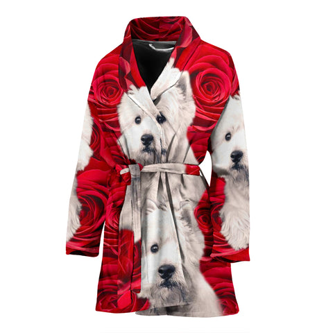 West Highland White Terrier On Rose Print Women's Bath Robe