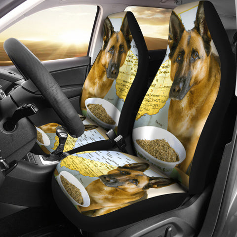[AI Generated] German Shepherd With A Bowl From California Car Seat Covers