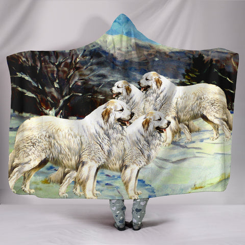 Great Pyrenees Dog Print Hooded Blanket