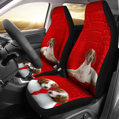 Brittany dog On Red Print Car Seat Covers