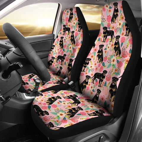 Rottweiler Dog Floral Print Car Seat Covers