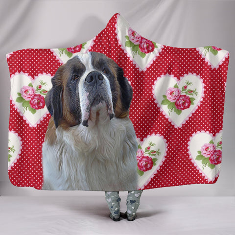 Saint Bernard Dog Red Print Hooded Blanket