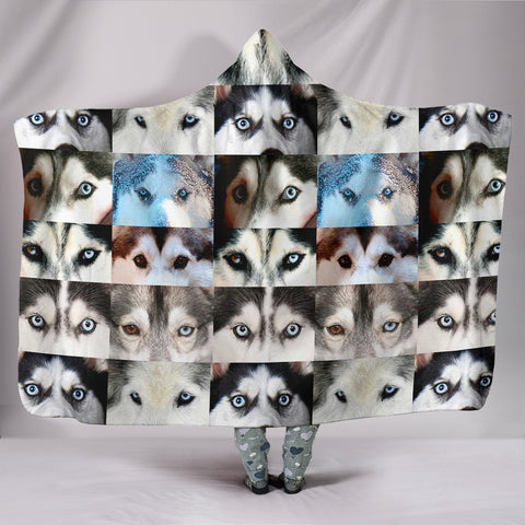 Siberian Husky Dog Eyes Print Hooded Blanket