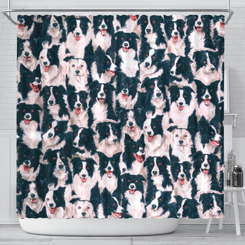 Border Collie Dog In Lots Print Shower Curtains