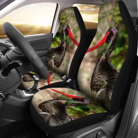 Black Stork Bird Print Car Seat Covers