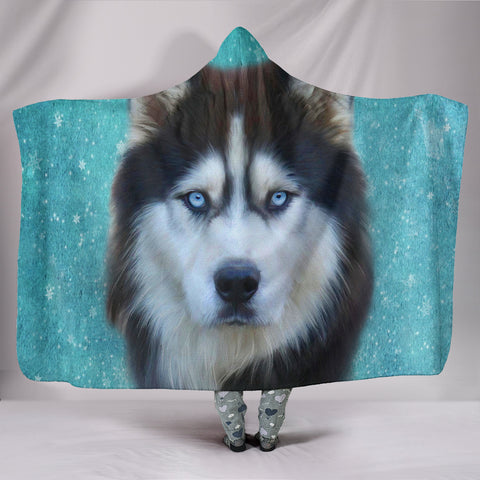 Siberian Husky Dog Print Hooded Blanket