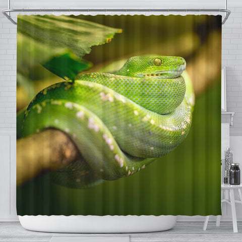 Green Snake Print Shower Curtains