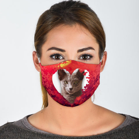 Russian Blue Cat On Heart Print Face Mask