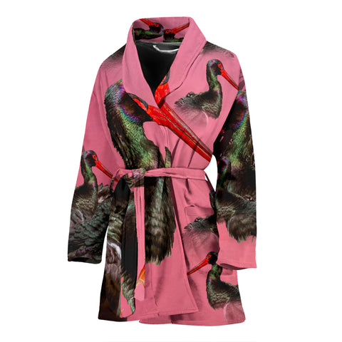 Black Stork Bird Print Women's Bath Robe