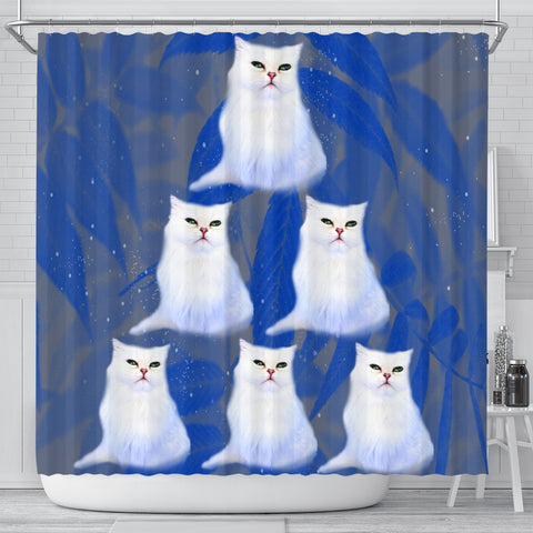 White Persian Cat Print Shower Curtains