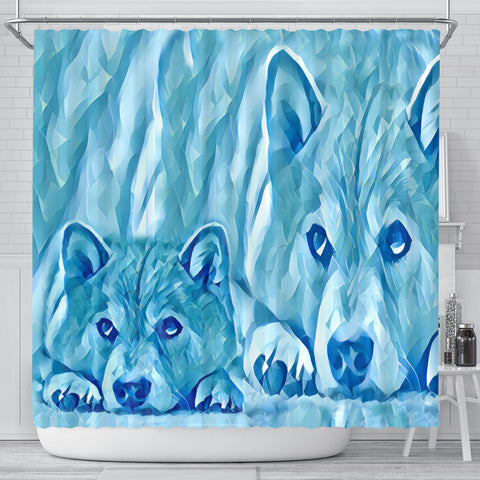 Snowy Shiba Inu Dog Print Shower Curtains