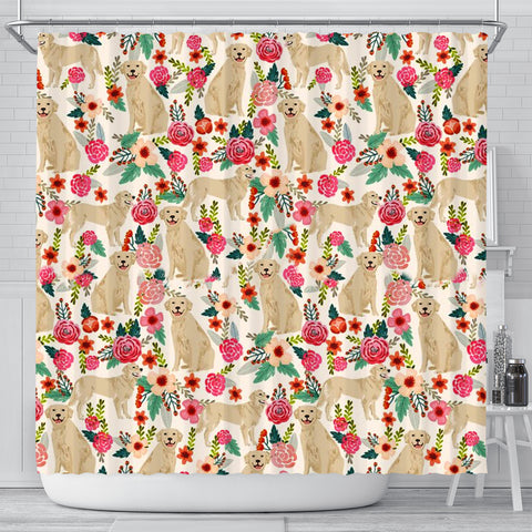 Golden Retriever Dog Floral Print Shower Curtains