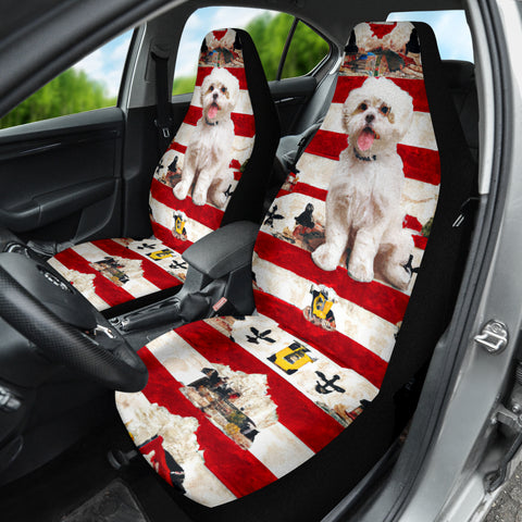 [AI Generated] Maltese Dog From Georgia Red Print Car Seat Covers