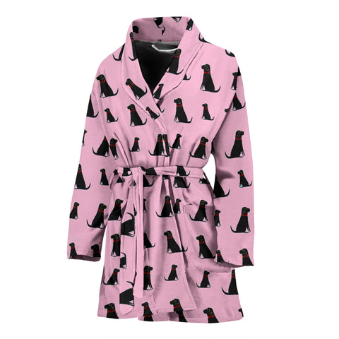 Black Labrador On Pink Print Women's Bath Robe