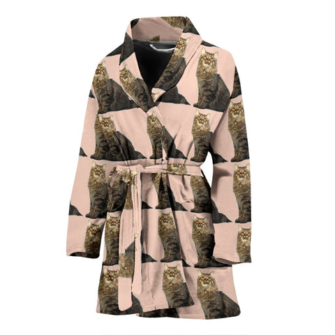 American Bobtail Cat Pattern Print Women's Bath Robe