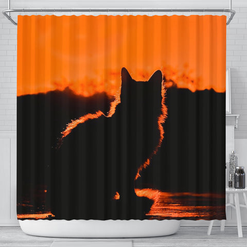 Cat Shadow Print Shower Curtain