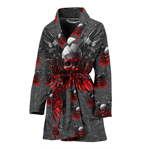 Gun And Skull Print Women's Bath Robe