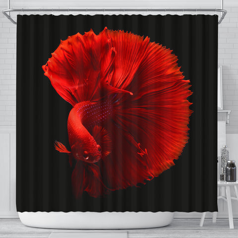 Red Siamese Fighting Fish (Betta Fish) Print Shower Curtains
