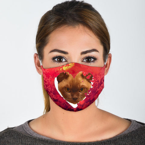 Burmese Cat On Heart Print Face Mask