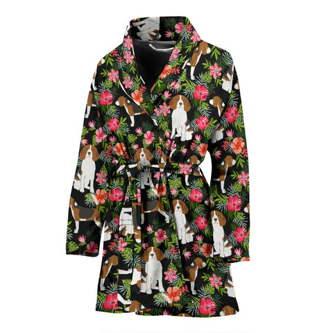 Beagle Dog Floral Print Women's Bath Robe