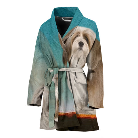Cute Lhasa Apso Dog Print Women's Bath Robe