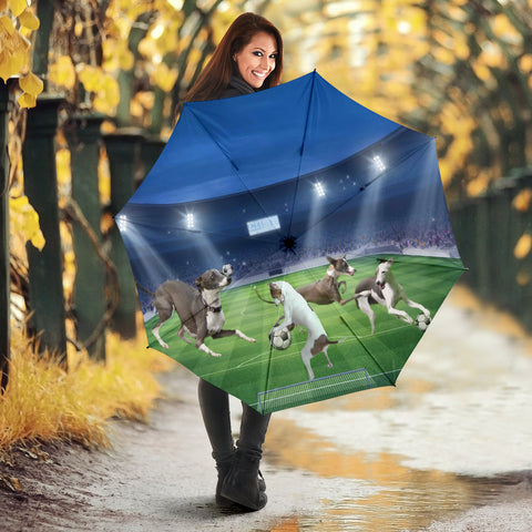 Italian Greyhound Playing football Print Umbrellas