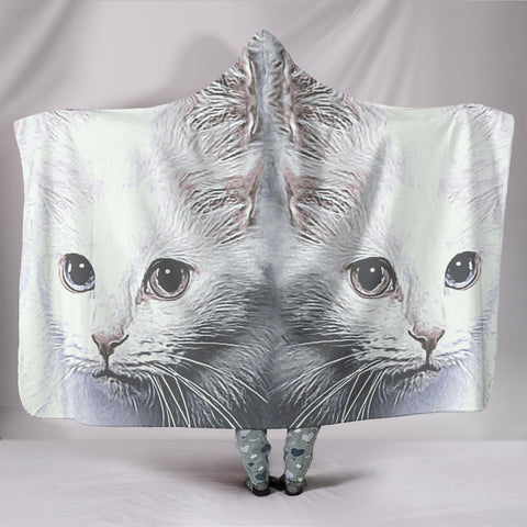 Turkish Angora Cat Print Hooded Blanket