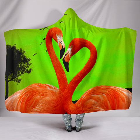 Flamingo Bird Print Hooded Blanket