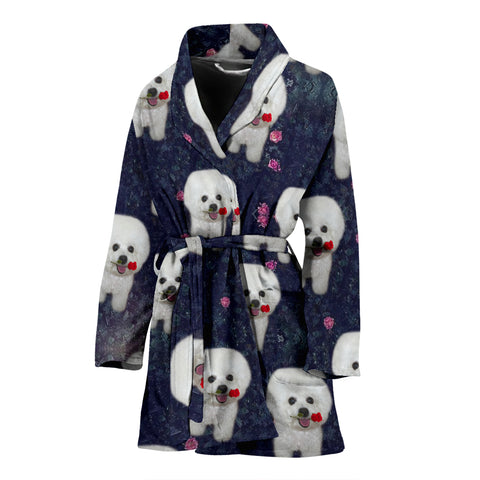 Cute Bichon frise Floral Print Women's Bath Robe