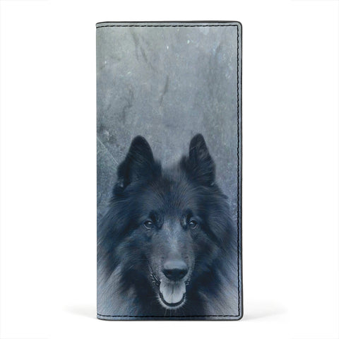 Belgian Shepherd On Black Print Women's Leather Wallet