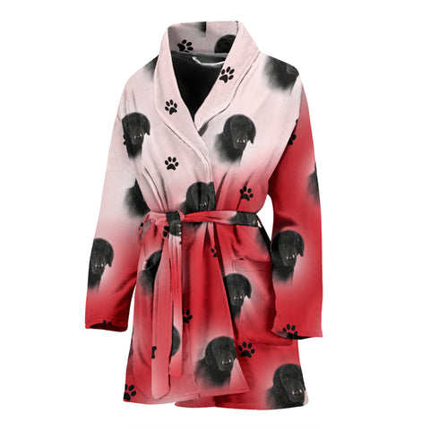 Amazing CurlyCoated Retriever Dog Print On Red/White Women's Bath Robe