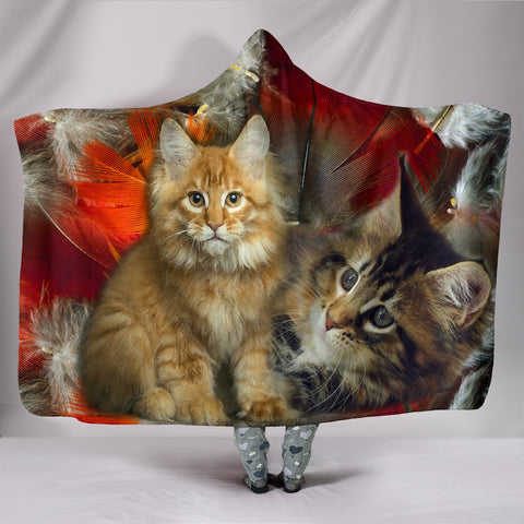 Maine Coon Cat Print Hooded Blanket
