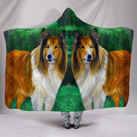 Rough Collie Dog Art Print Hooded Blanket