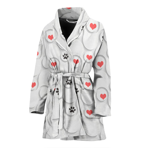 Paw With Heart Print Women's Bath Robe