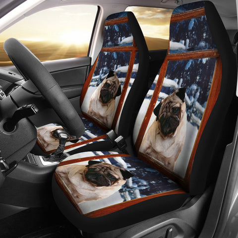 Pug Dog With Window Print Car Seat Covers